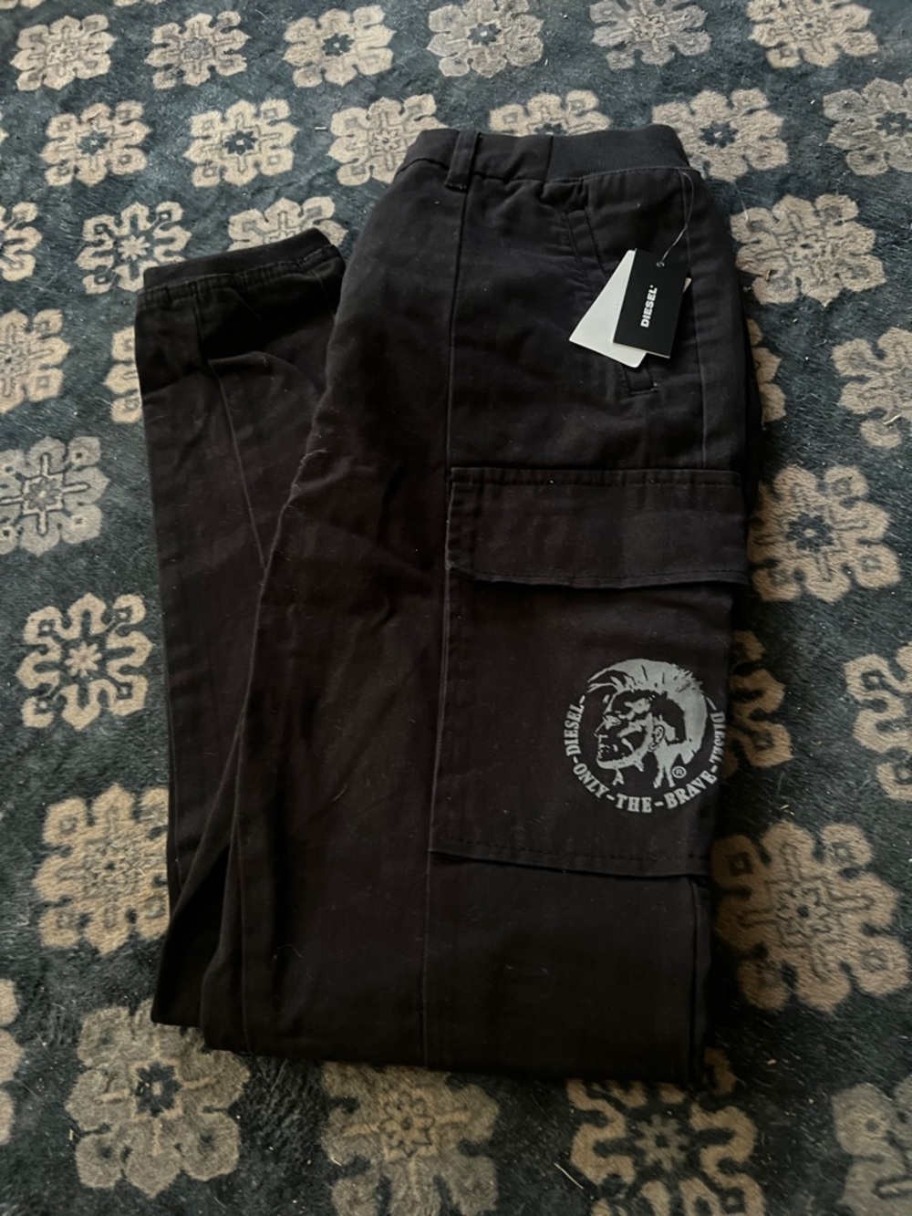 Diesel Black Cargo Pants with Logo Patch